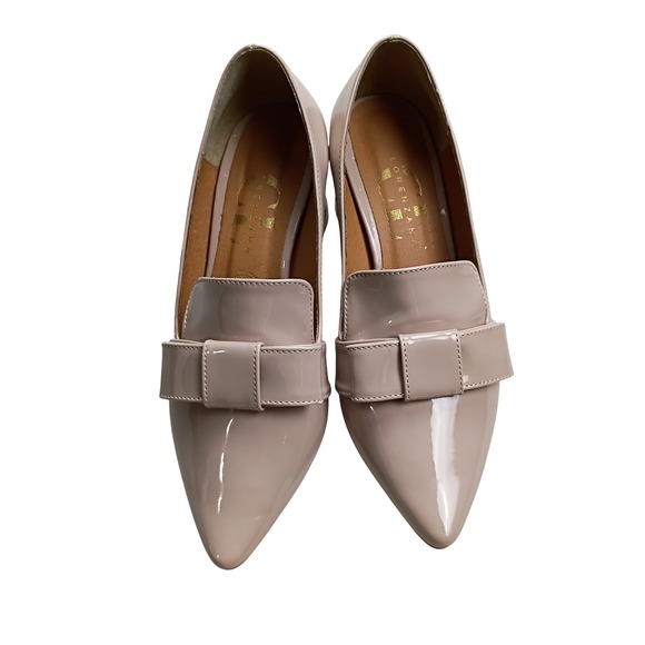 Lorenzana Shoes - Patent Pointed-Toe Bow Loafers in Taupe - Women Shoes Heels